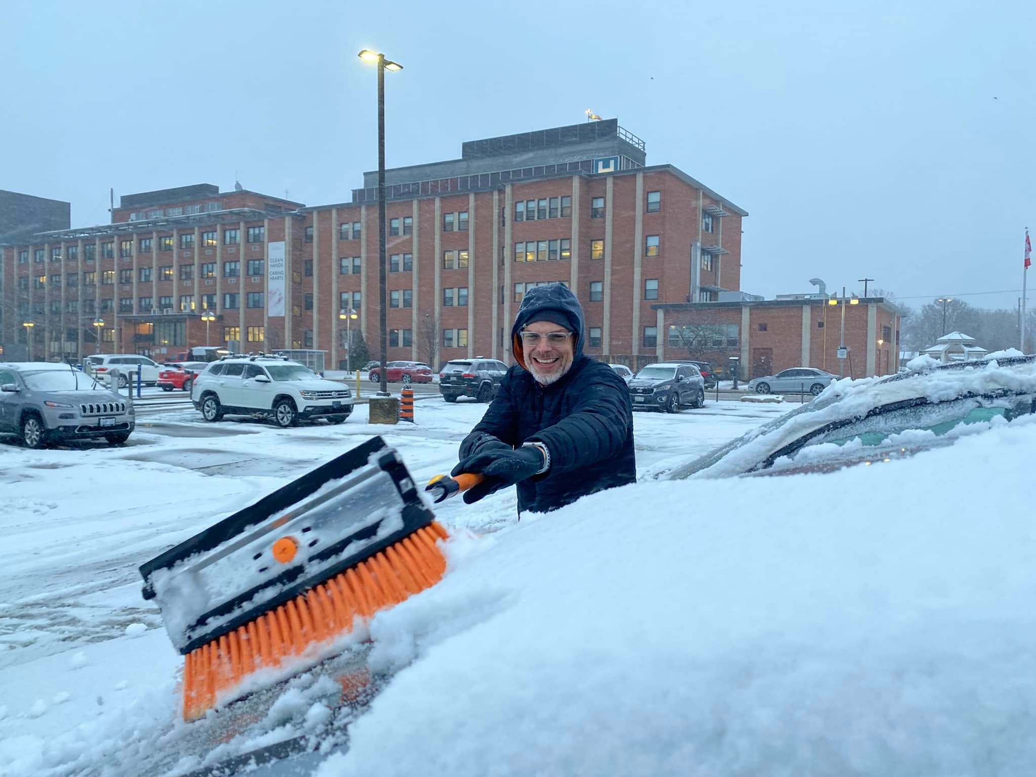 Healthcare Unexpected Joy (snow brush cleaning at CKHA)